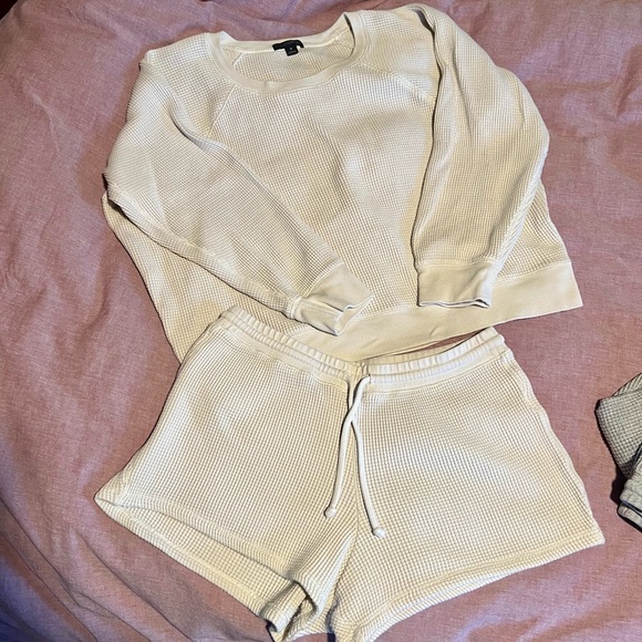 J. Crew Waffle Sweatshirt & Short Lounge Set Size S/M - Picture 1 of 5